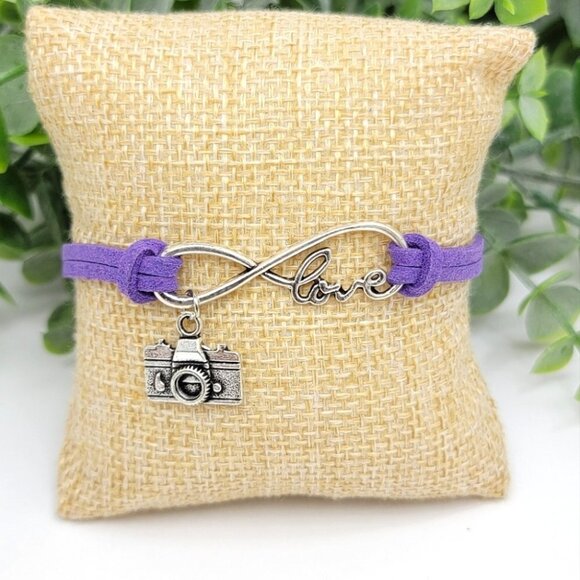 3/$20 Photographer Bracelet Camera Love Infinity Purple Suede Fashion Jewelry - Picture 3 of 7
